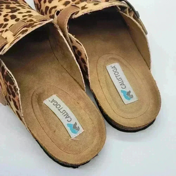CALISTOGA Leopard Women's Sleepers/Sandals Buckle Strap Size 10 Faux Suede Flat - Picture 7 of 10